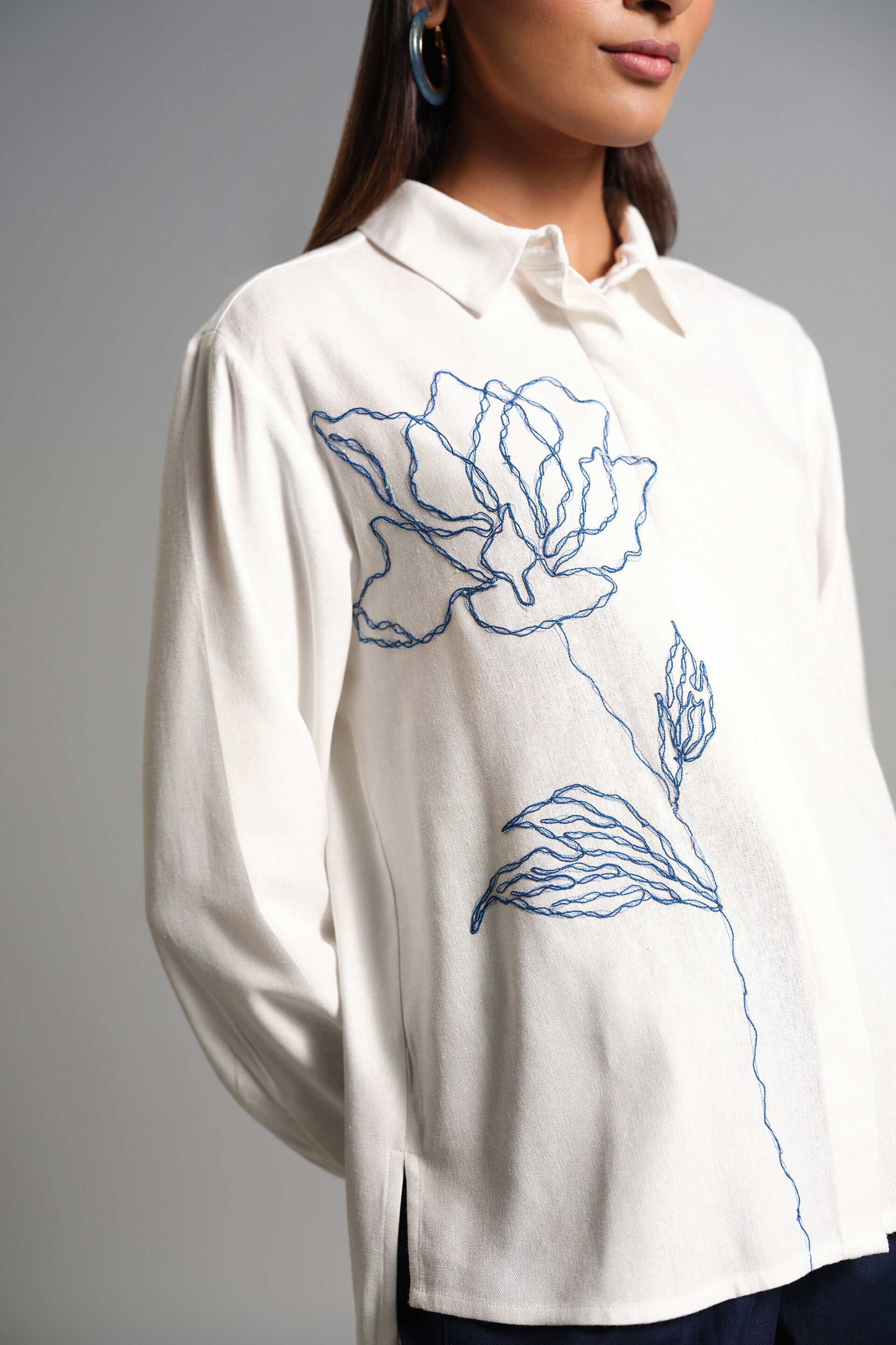 Flower Canvas Shirt, White, image 4